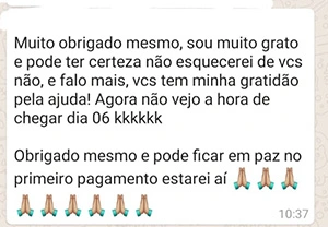 Aluno agradece a ajuda e comemora a data de início no novo trabalho