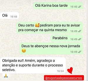 Aluna confirma que foi aprovada e começa no novo emprego na quinta-feira